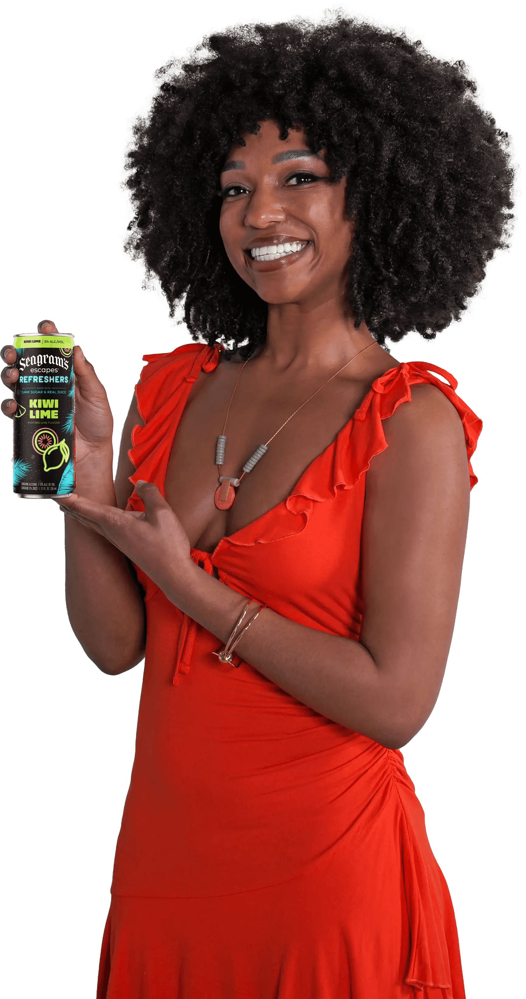 A woman holding a can of Seagram's Escapes Refreshers